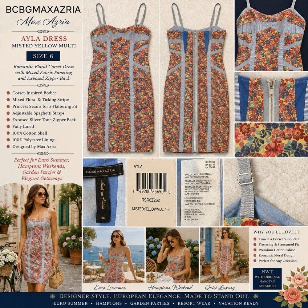 NWOTT BCBGMAXAZRIA Ayla Floral Corset Dress 6 Euro Summer Hamptons Liberty Style